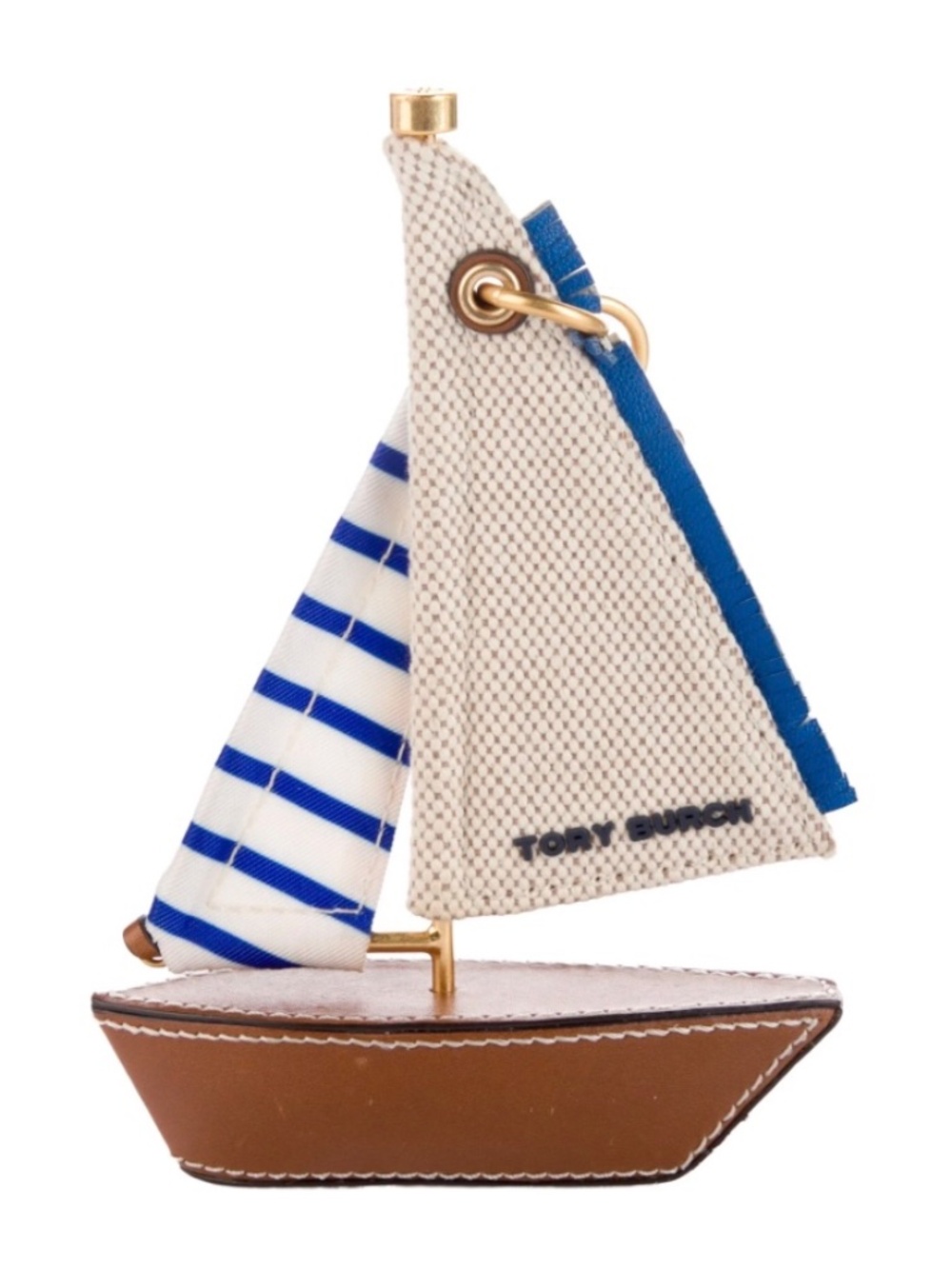 Tory Burch Sailboat Bag Charm Keychain Nautical Leather Canvas Dust Bag